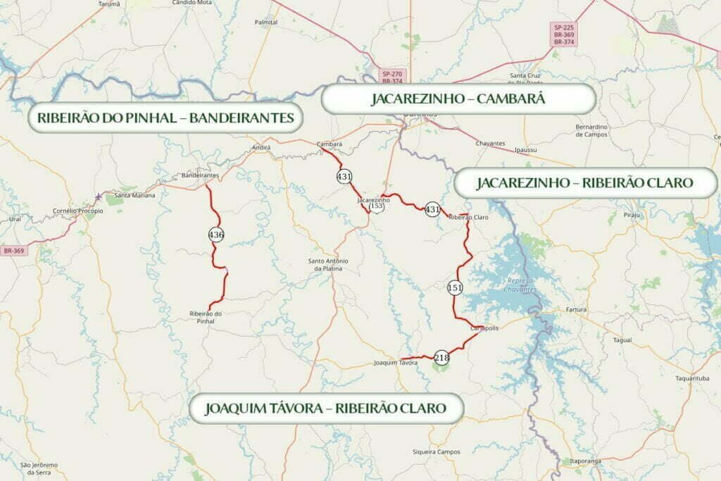 DER/PR busca empresas para operar quatro linhas intermunicipais no Norte Pioneiro 2 mapa com titulos