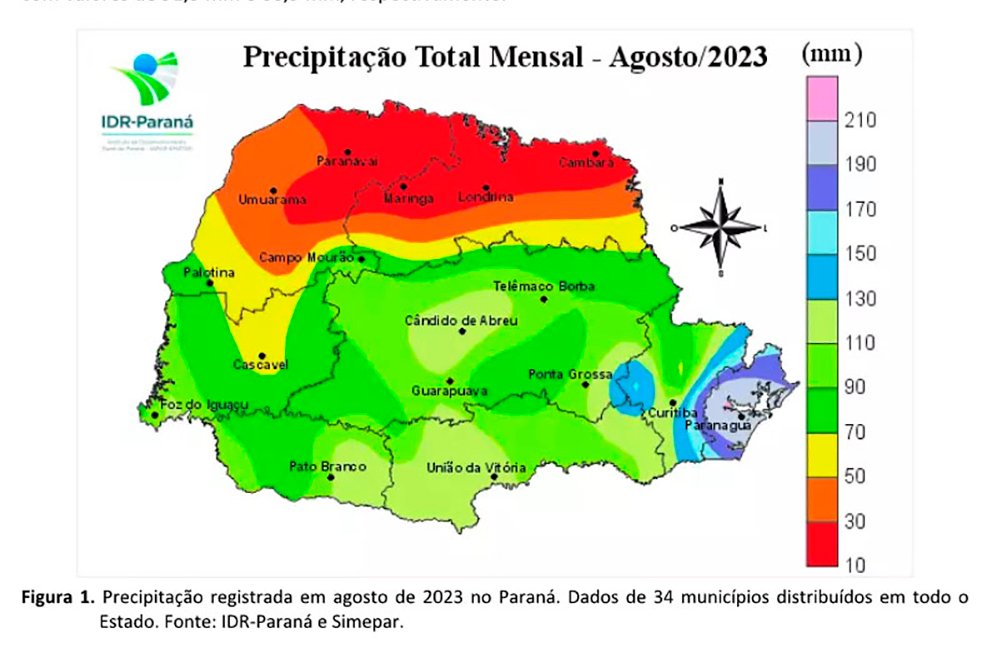 AGRO | Boletim do IDR-PR mostra agosto "quente" e chuvas com distribuição irregular 4 Boletim do IDR-PR mostra agosto "quente" e chuvas com distribuição irregular