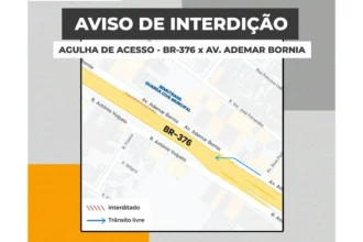 Aviso de interdição na BR376