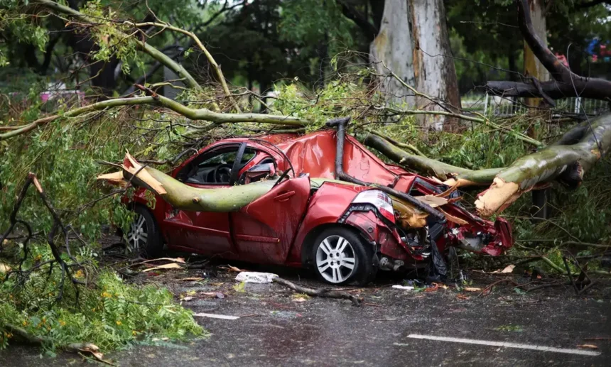 Chuva forte carro destruído na Argentina