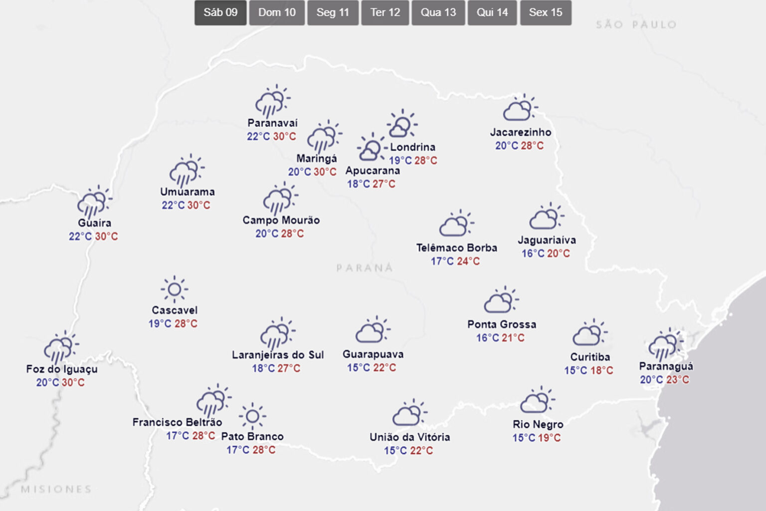 Mapa do Paraná por Simepar