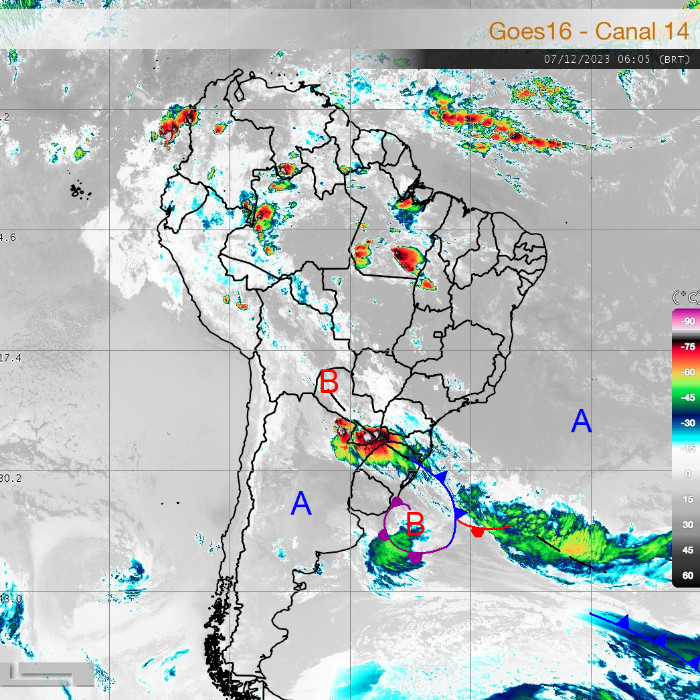 Radar Simepar Mapa de nuvens na américa latina 07-12-2023