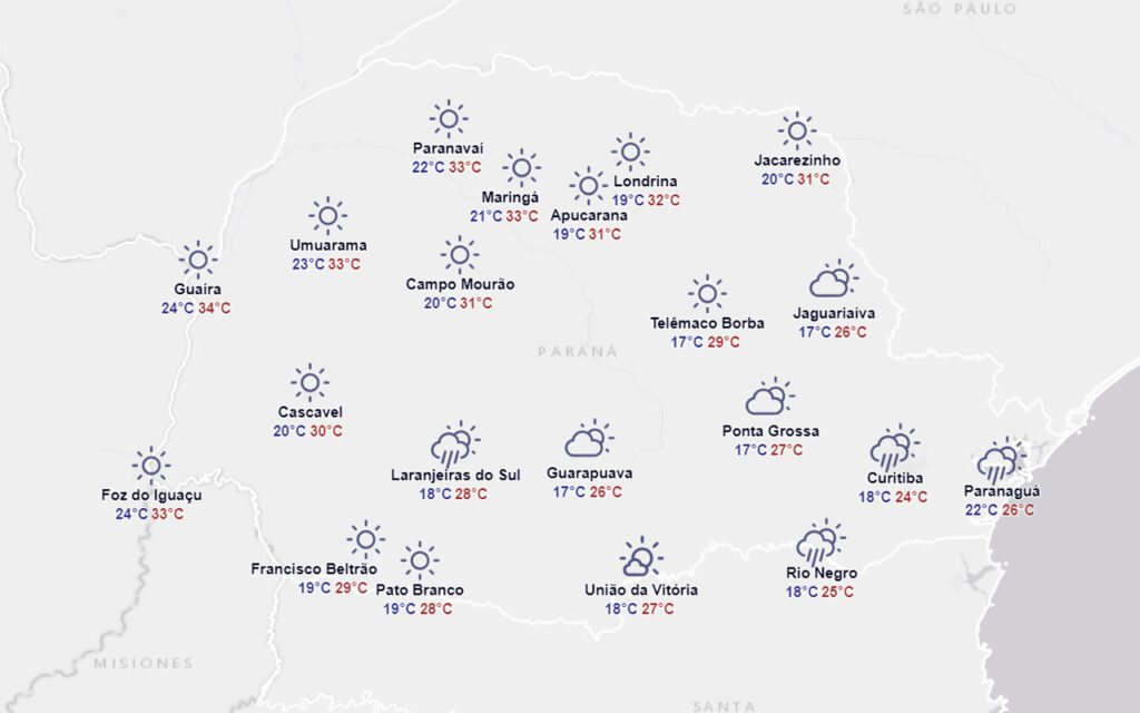 Confira como fica o tempo no Paraná, em Maringá máxima de 33°C 2 Temperaturas no Parana 02 02 2024