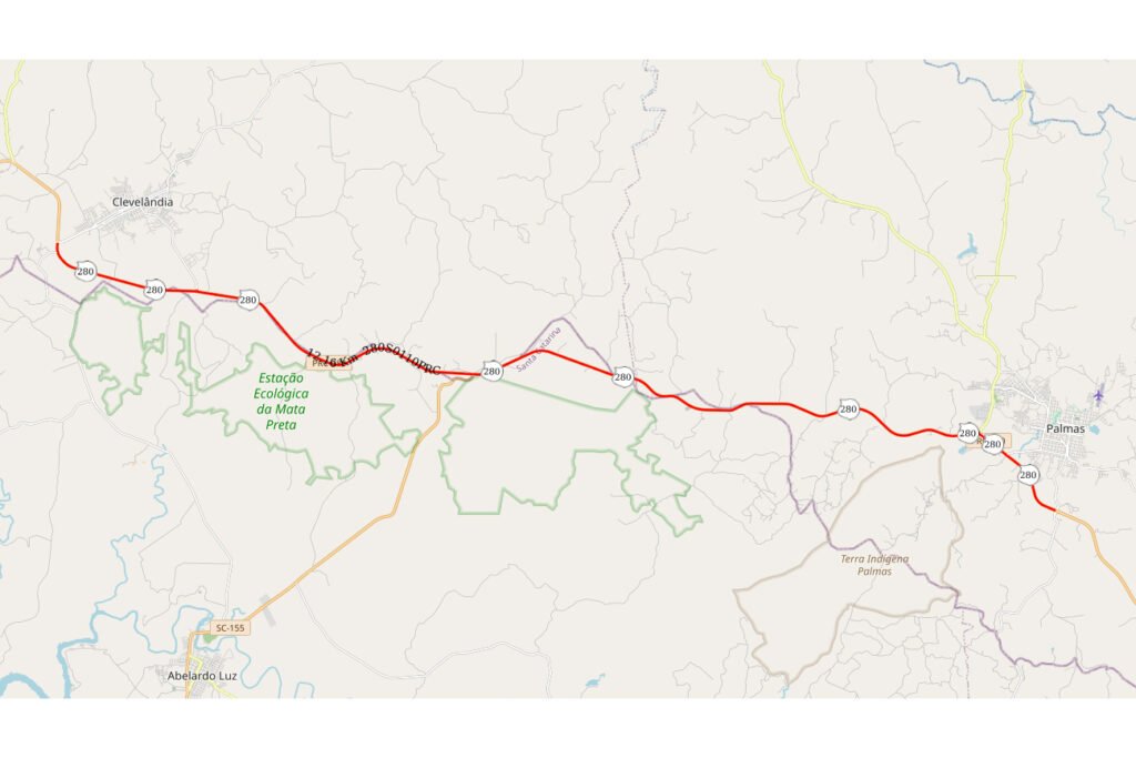 Pavimentação em concreto na PRC-280 entre Palmas e Clevelândia iniciará em março 5 prc 280 projeto whitetopping palmas clevelandia 04 mapa