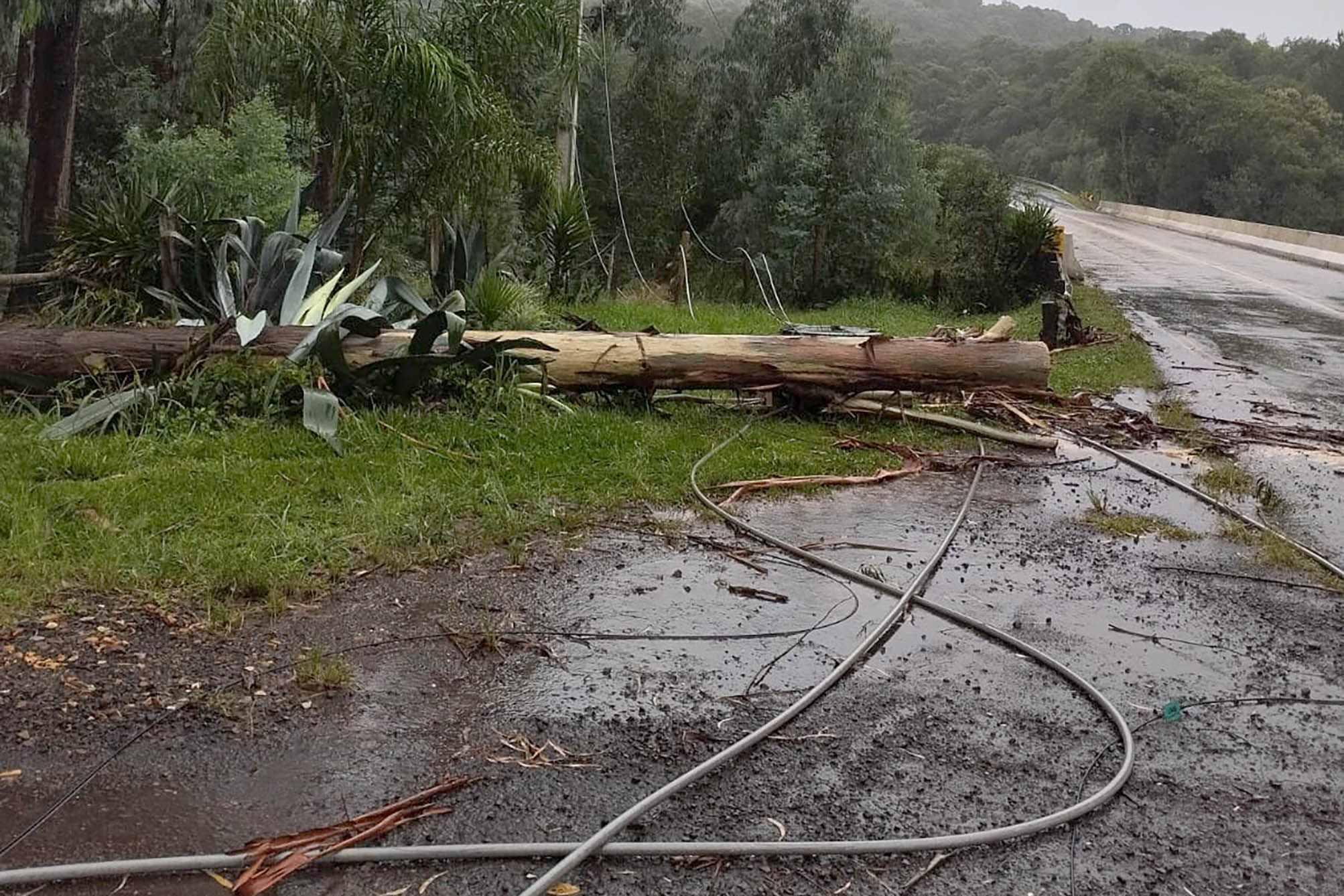 Poste caído após temporal