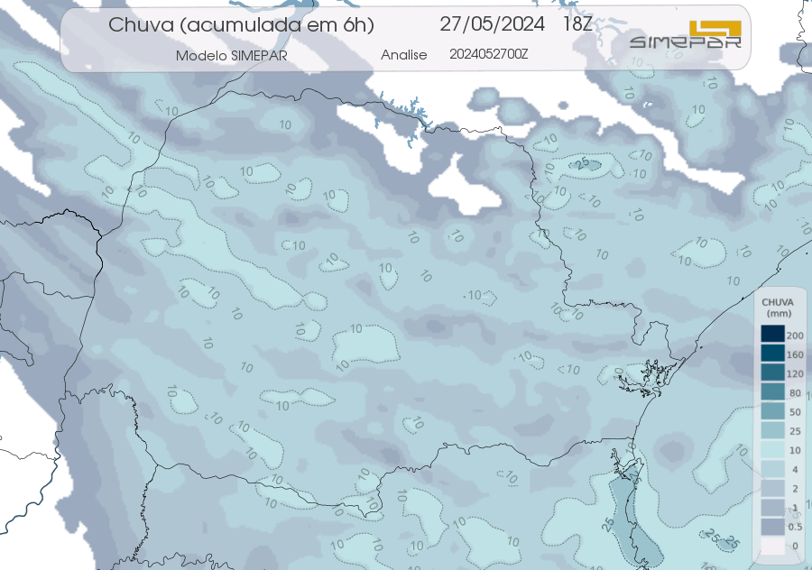 Radar Simepar, previsão do tempo no Paraná