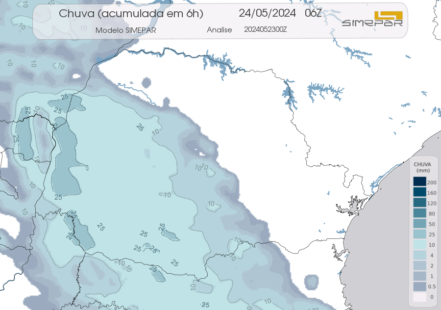 Radar Simepar, previsão do tempo no Paraná