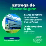 Assembleia Legislativa homenageia os 25 anos da Fiocruz Paraná. Créditos:Arte: Thalyta D. Wolff