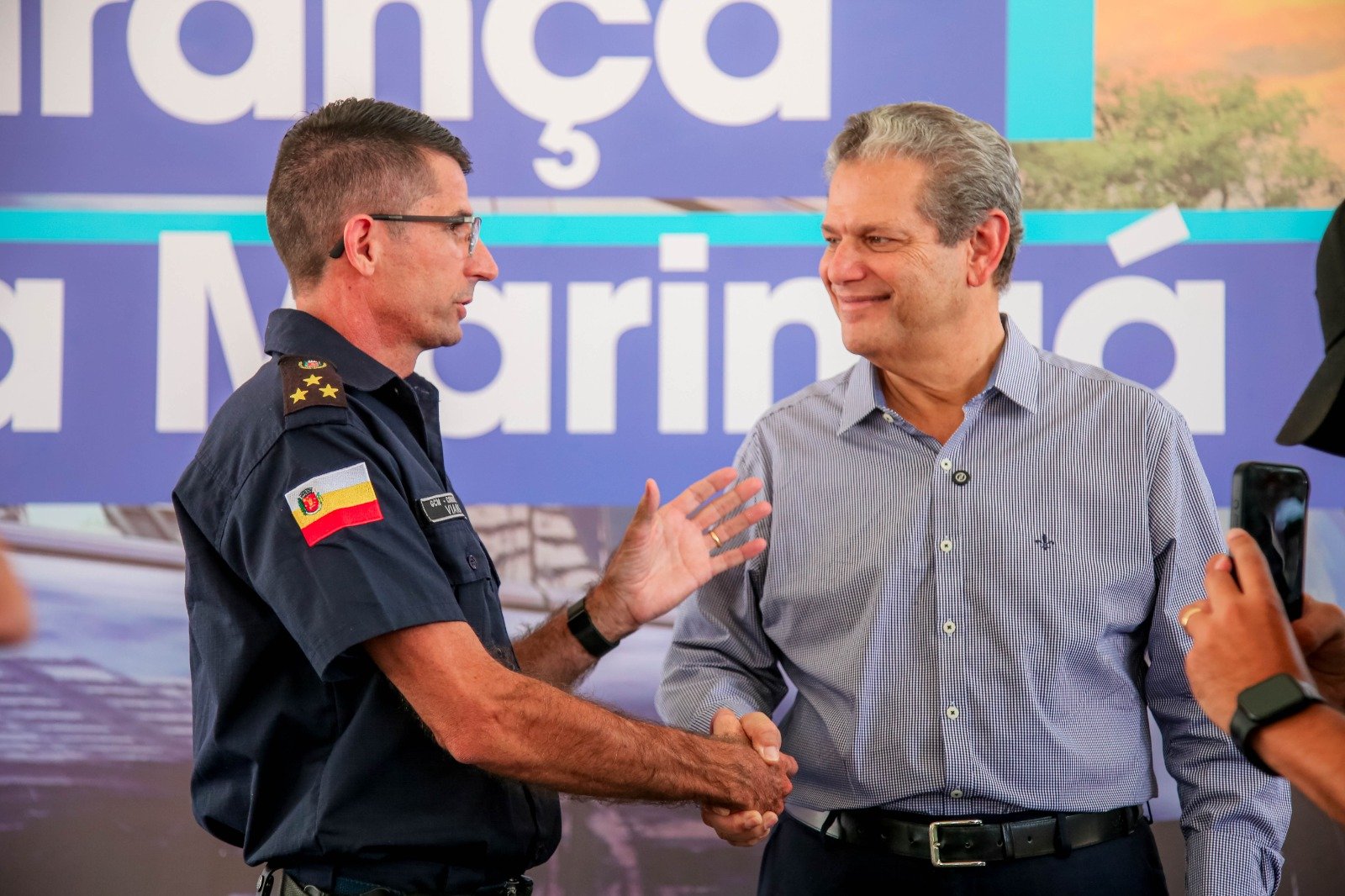 A cerimônia ocorreu na Praça Raposo Tavares e contou com a presença do prefeito Silvio Barros, da vice-prefeita Sandra Jacovós, do secretário de Segurança e Mobilidade Urbana, Delegado Luiz Alves, e demais autoridades regionais (Crédito: Rafael Macri/ PMM)