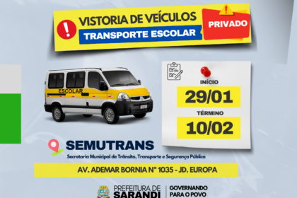 Prefeitura de Sarandi divulga prazo para vistoria semestral de veículos do transporte escolar privado