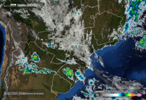 Mapa do Paraná com nuvens de chuva