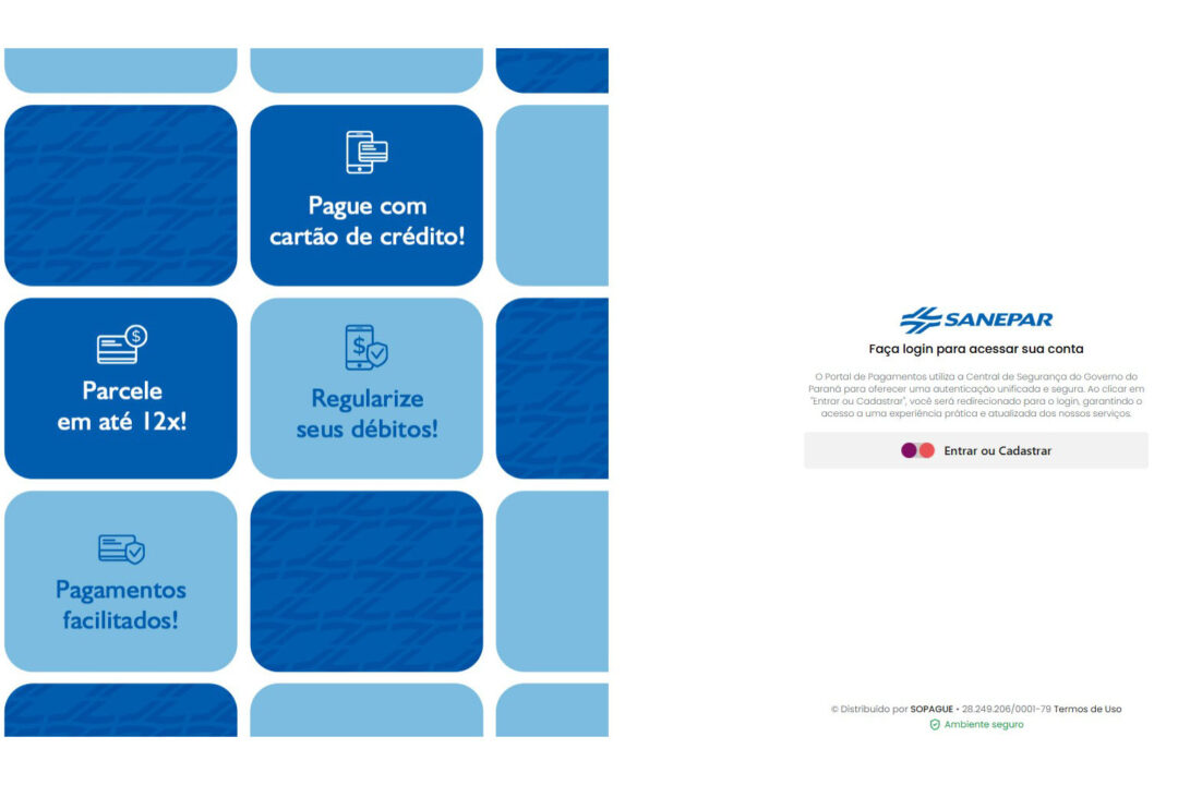 Sanepar disponibiliza pagamento de fatura com cartão de crédito pelo site