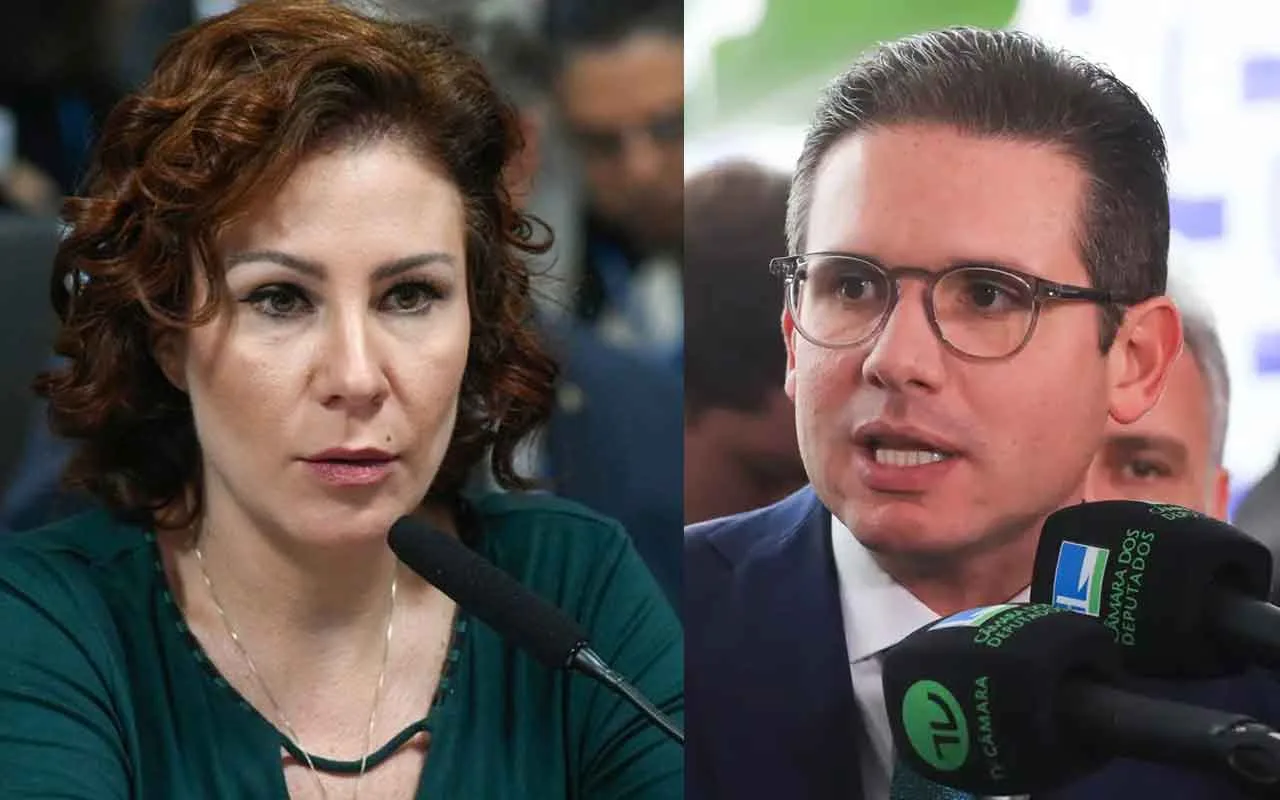 Deputada federal Carla Zambelli e o presidente da Câmara dos Deputados, Hugo Motta