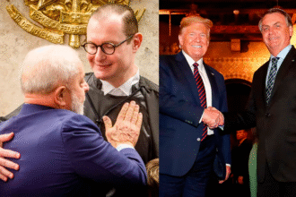 Presidente Lula e o seu ex advogado indicado recentemente ao STF ministro Cristiano Zanin e tambem o presidente dos Estados Unidos Donald Trump e o ex presidente Jair Bolsonaro - Saiba Já News