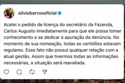 Prefeito Silvio Barros se manifesta sobre caso do Secretário de Fazenda de Maringá
