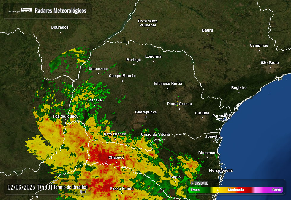 Previsão indica temporais entre segunda e terça no Paraná, aponta Simepar
