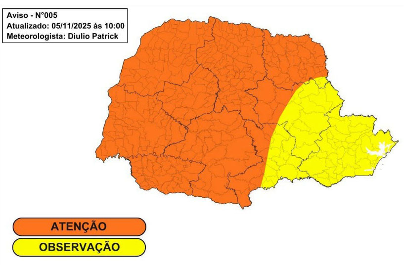 Chuvas intensas, granizo e ventania: Paraná volta a ter alerta de tempestades severas na sexta e sábado 2 whatsapp image 2025 11 05 at 11.31.15 0 1 - Saiba Já News